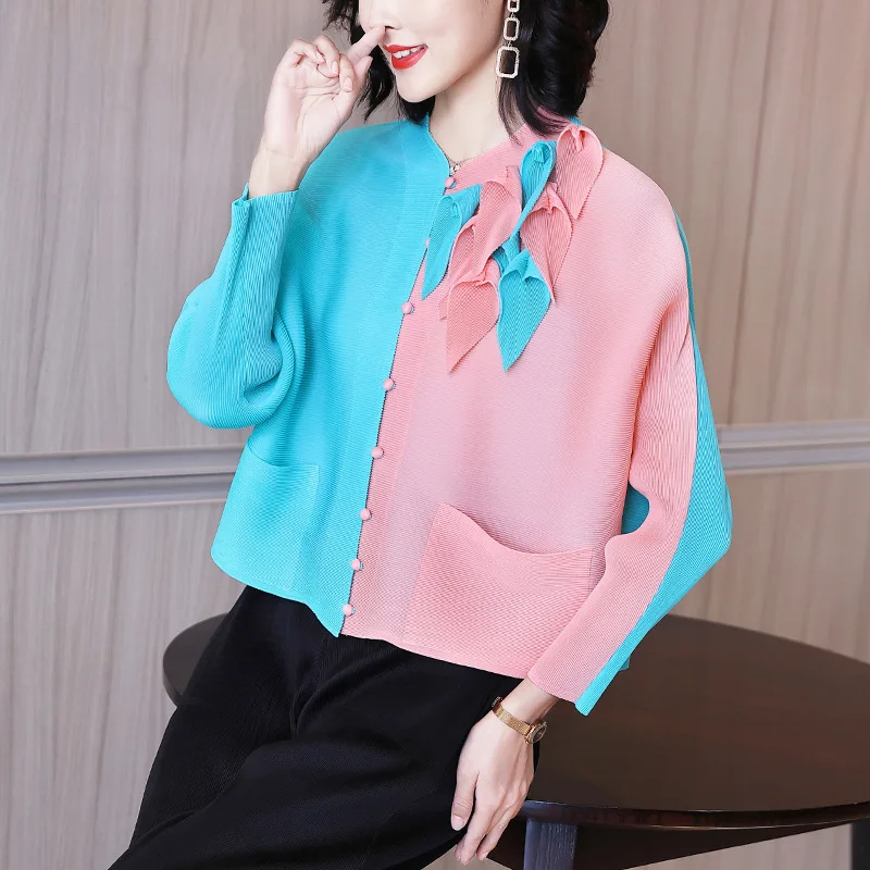 

TVVOVVIN Pleated Coat Spring 2021 New Women's Short Elegant Temperament Patchwork Loose Elasticity Contrast Jacket QL14