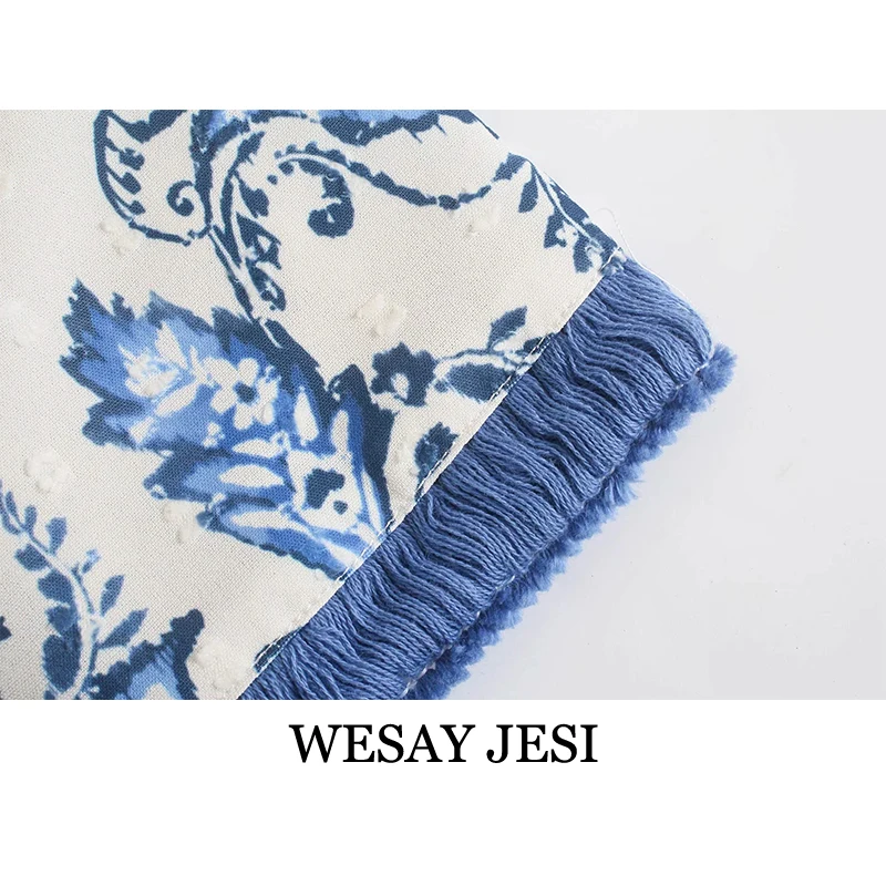 

WESAY JESI Za Women's 2021 Fashion Retro Totem Floral Print Kimono Blouse TRAF Women's Bat Sleeve Bowknot Belted Shirt Chic Top