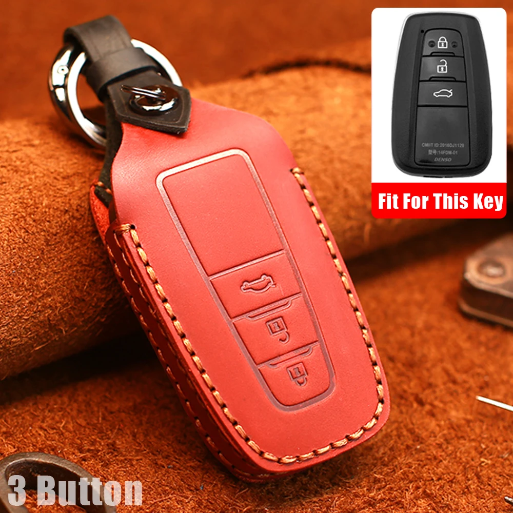 

Leather Remote Car Keychain Key Cover Case for Toyota Prius Camry Corolla C-HR CHR RAV4 Prado 2018 Remote 3 Button Keyless