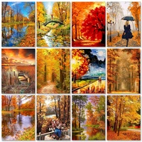 gatyztory diy frame paint by numbers kits on canvas autumn landscape handpainted oil painting wall pictures for living room