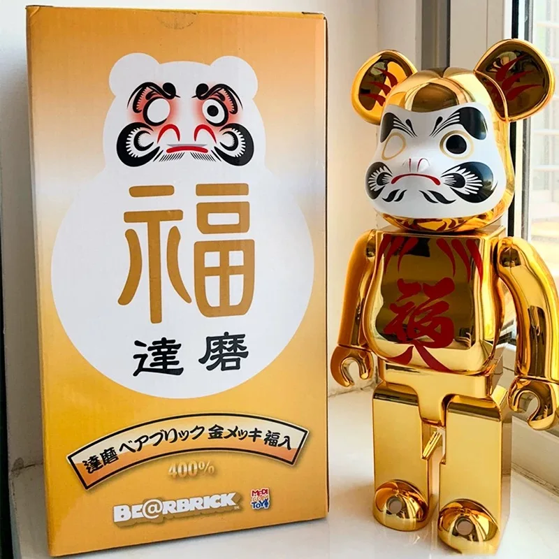 

Hot Sell Bearbrick 400% ABS Electroplating Dharma Golden Silver-Coloured Face Action Figure Bear Block Collectable Art Toy