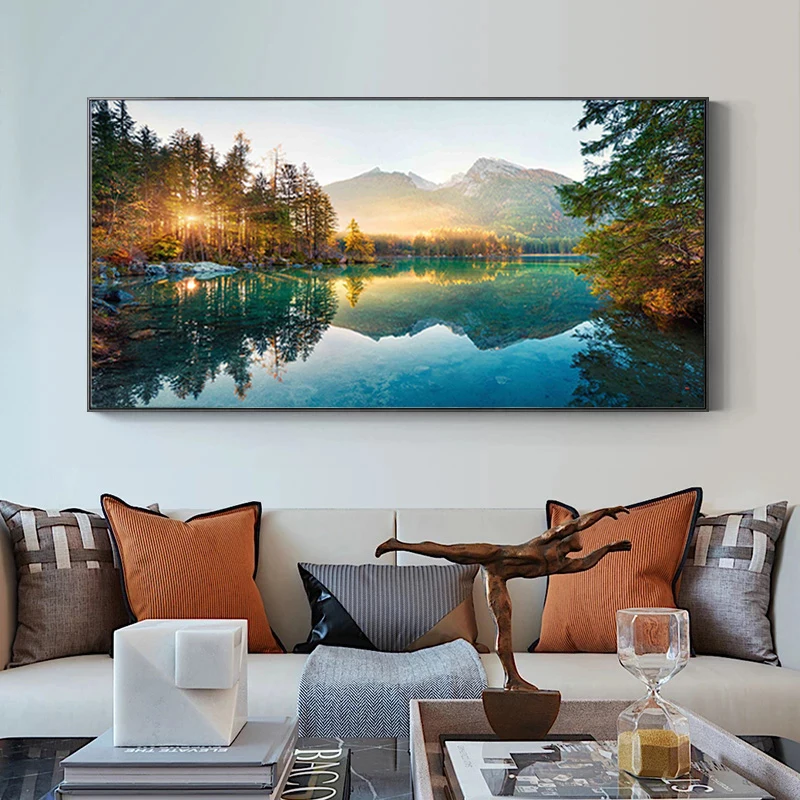 

Modern Nature Landscape Posters Prints Mountain Sunshine Forest Lake Canvas Painting Pictures for Living Room Home Decor Cuadros