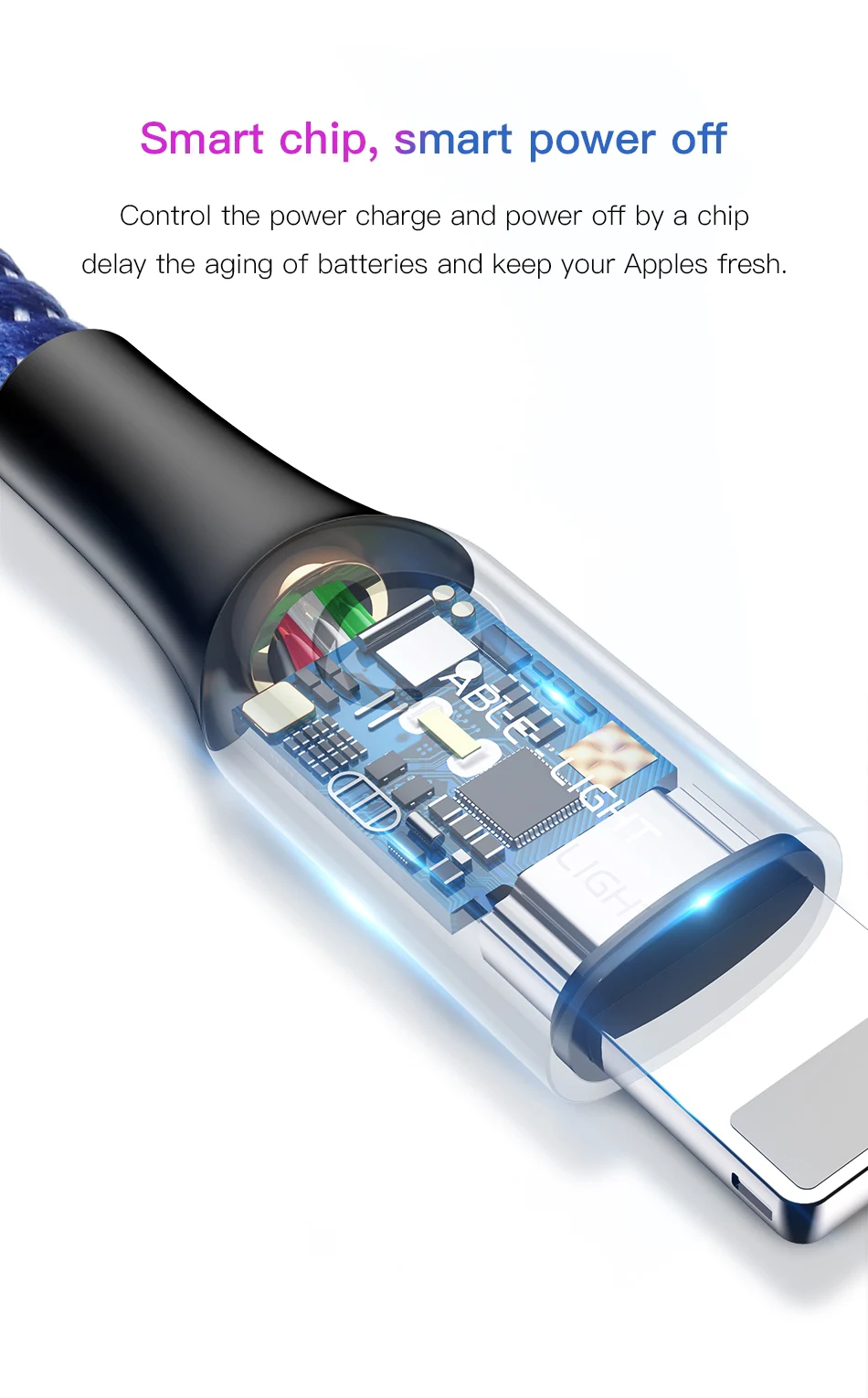 Светодиодный usb-кабель Baseus для iPhone XS Max, XR, X, 8, 7, 6, 6S Plus, SE, автоматическое отключение, 2.4A, кабель для быстрой зарядки, кабель для передачи данных