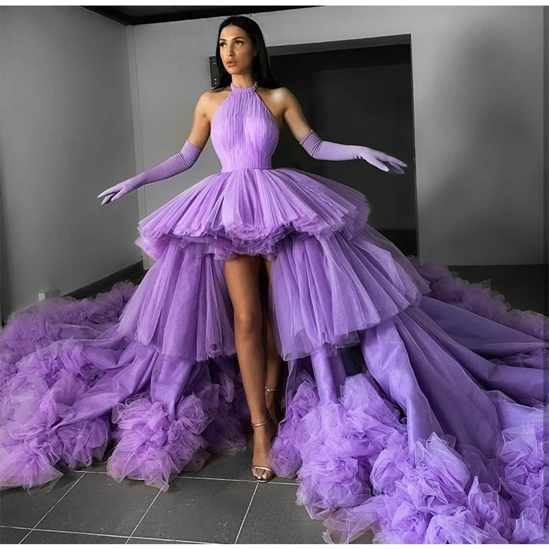 

2021 New Design Custom Made Pink Strapless Pincess High Low Tiers Girls Prom Dresses