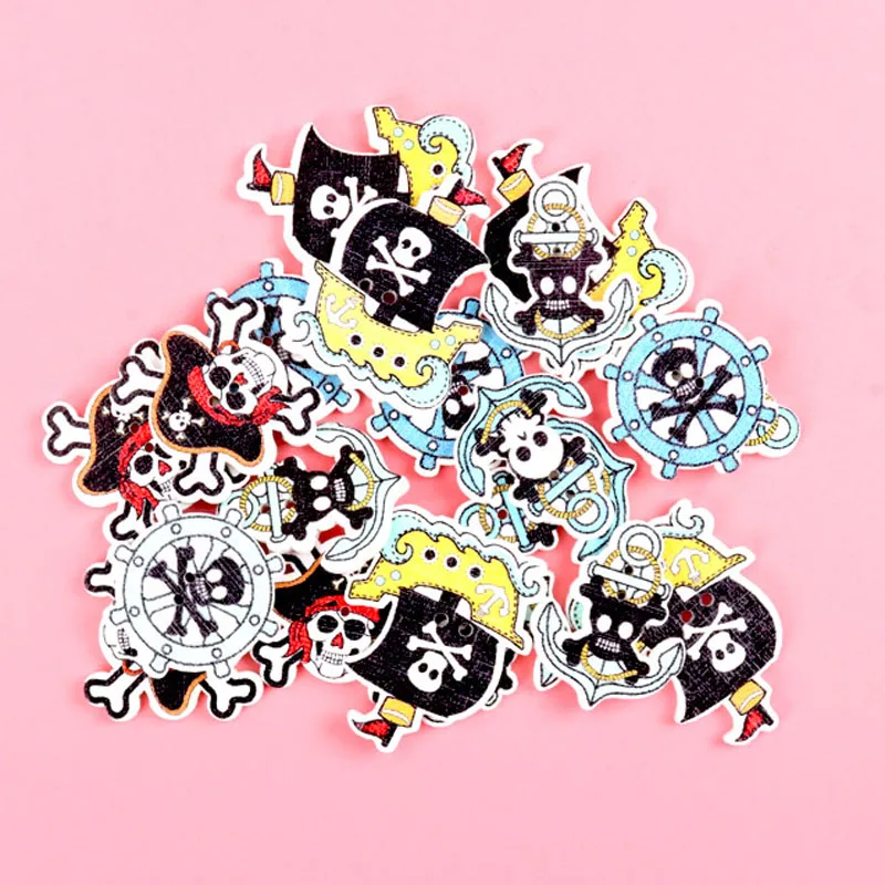 20 шт./лот деревянные пуговицы череп и руль 2 отверстия швейные для Хэллоуина