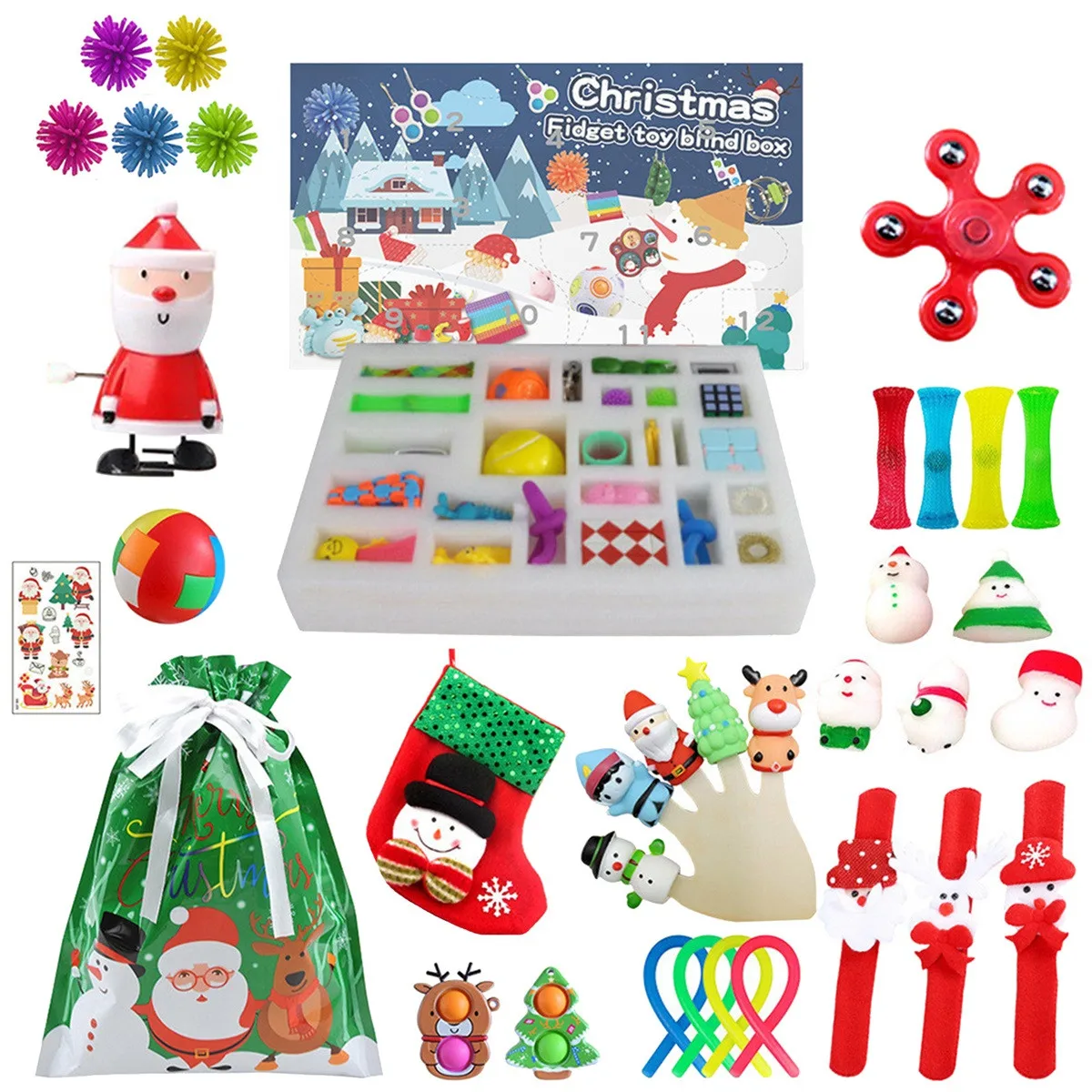 

Новые детские рождественские игрушки, набор с рождественским календарем для детей, удовлетворительная игрушка, игрушки-фиджеты с сюрпризо...