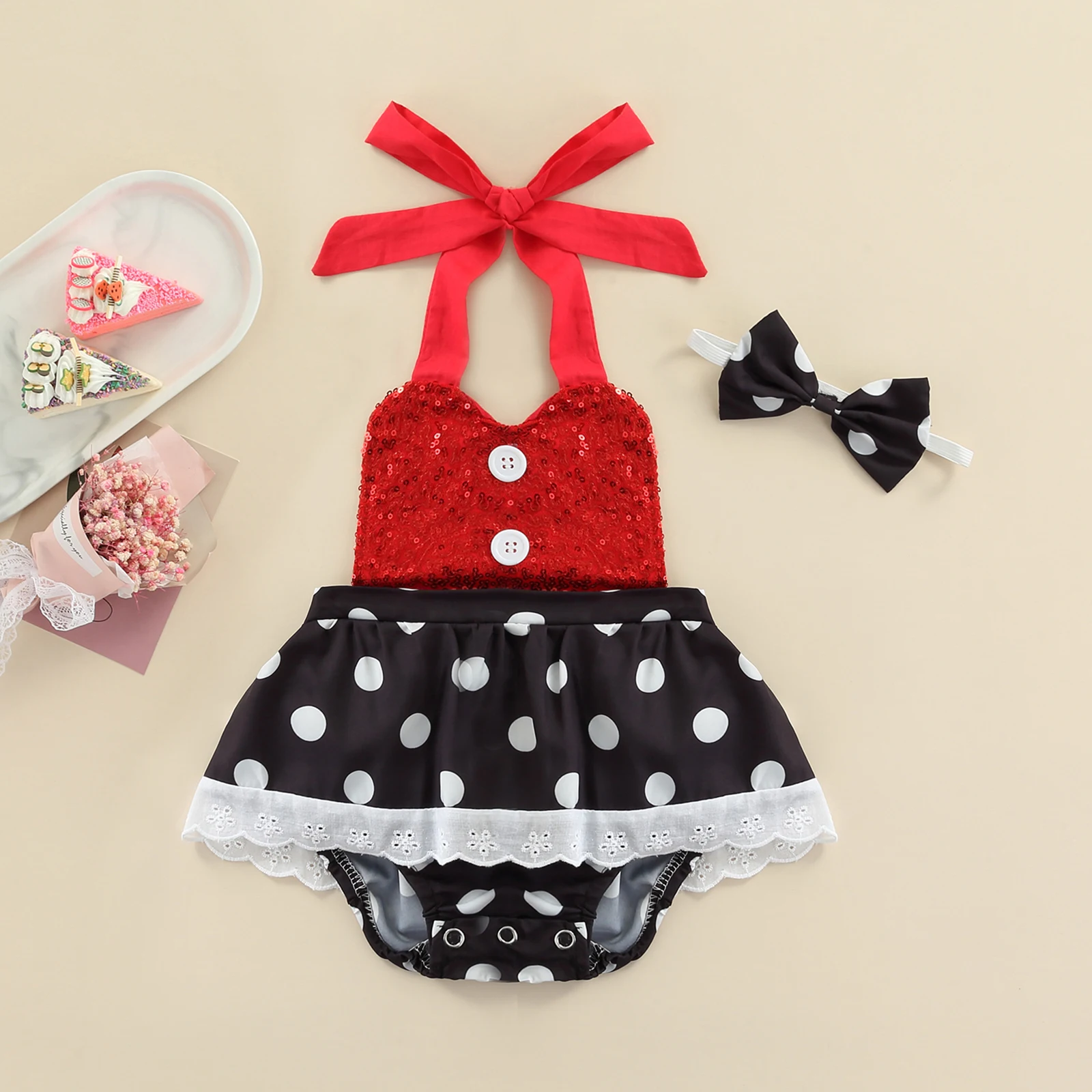 Комбинезон для маленьких девочек повязка на голову с блестками в горошек платье