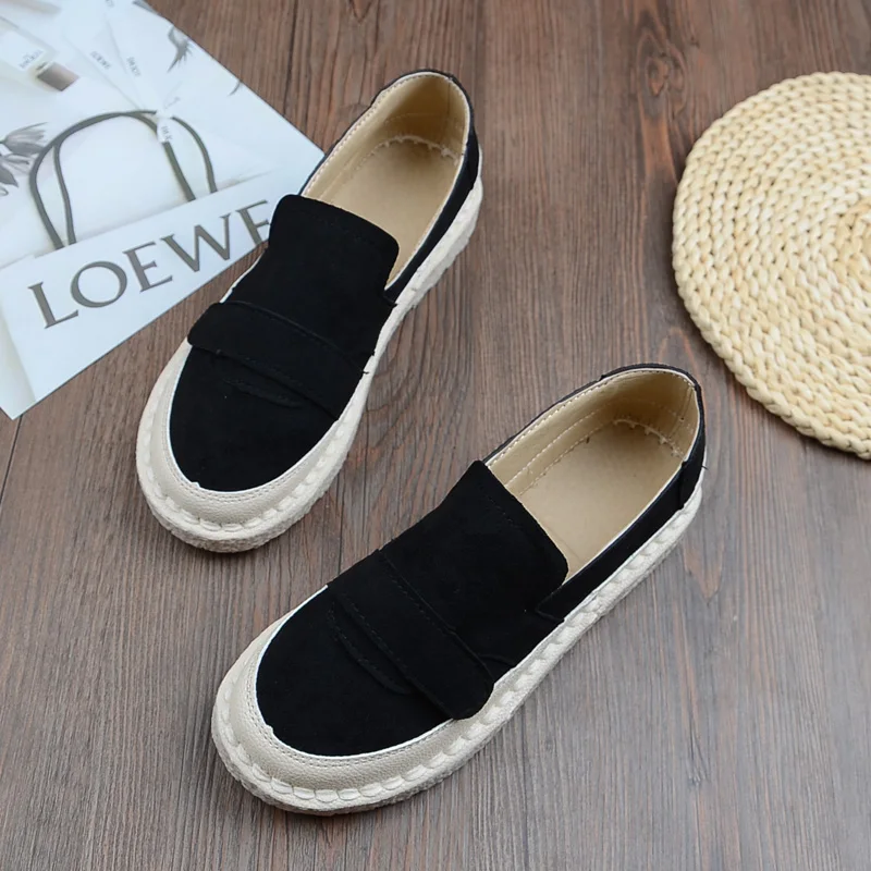 

Japanese Harajuku Wild Flat Single Shoes Mori Literary Retro Hand-Sewn Round Head Soft Bottom Casual Shoes Low Help Peas Shoes