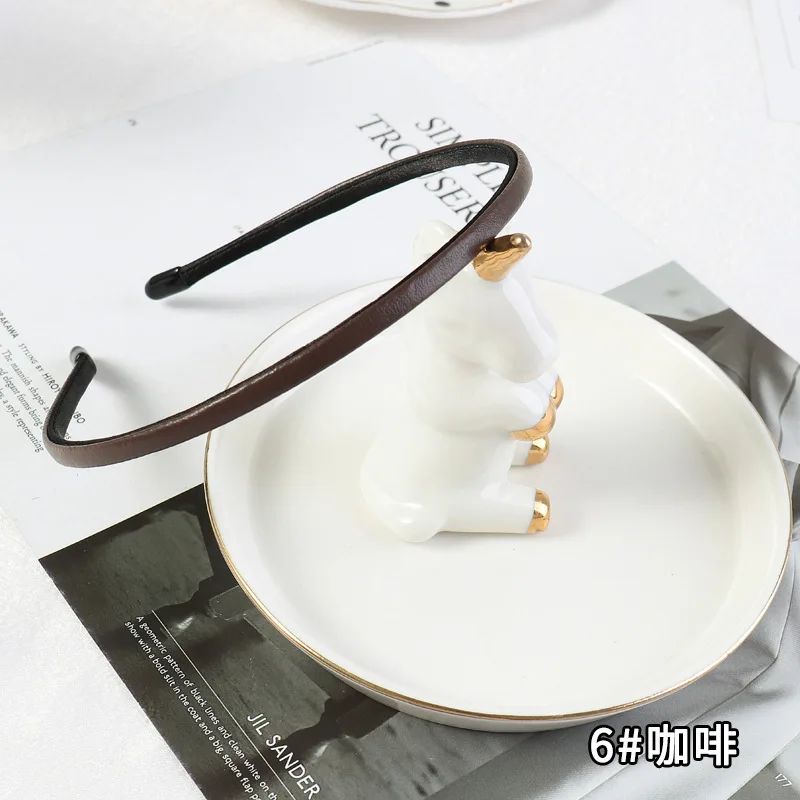 Обруч для волос из ПУ кожи Женский винтажный простой тонкий однотонный ободок