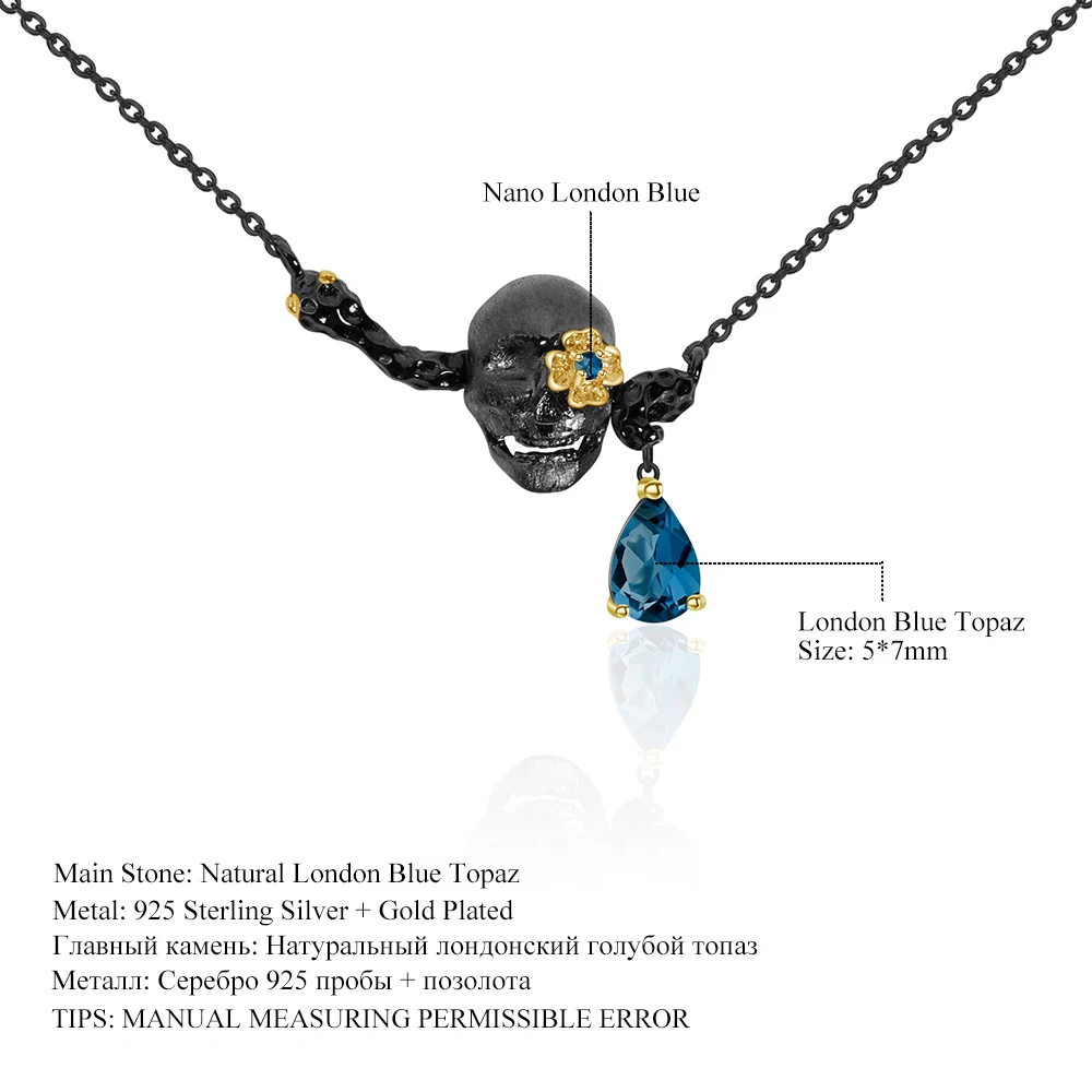 Женское ожерелье из серебра 925 пробы с натуральным голубым топазом украшение для