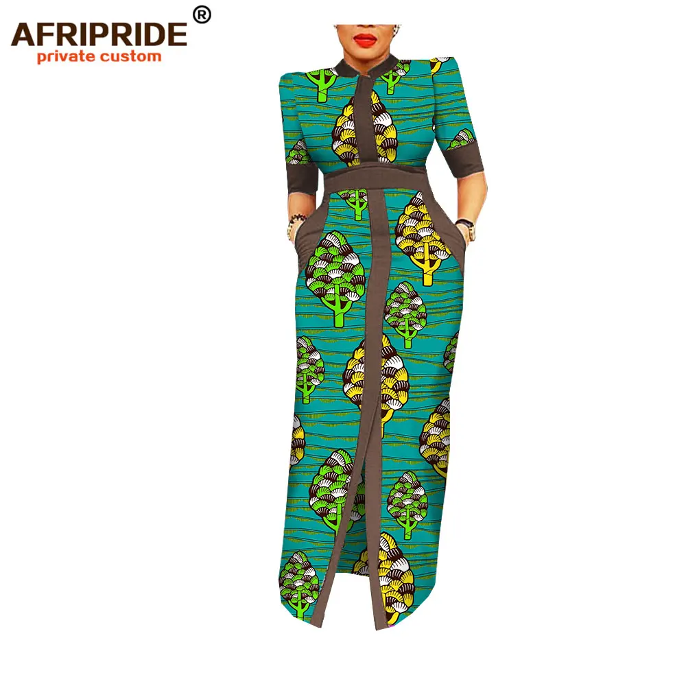 Африканское весеннее женское платье AFRIPRIDE портной madehalf с пышными рукавами длиной до пола прямое восковое хлопковое платье для женщин A1825083 - Цвет: 555J