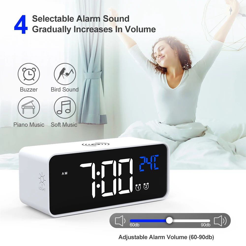 3 in 1 digital led desk alarm clock thermometer 15w wireless charger with qi wireless charging pad electric alarm clock free global shipping