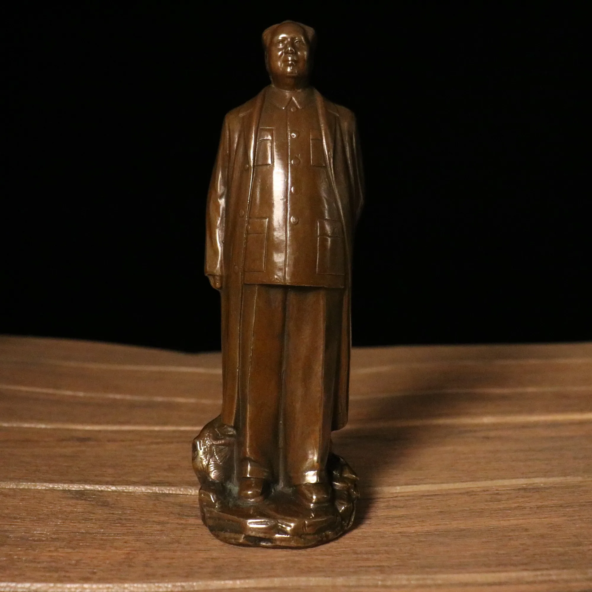 

10"Chinese Folk Collection Old Bronze Comrade Mao Zedong Standing like China's Great Leader Office Ornaments Town House