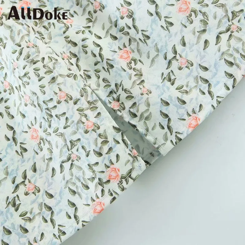 

Alldoke Women Floral Print Mini Dresses Summer Sexy High Waist Dress V-neck Puff Sleeve Bow A-line Dress Femme Vestidos Mujer