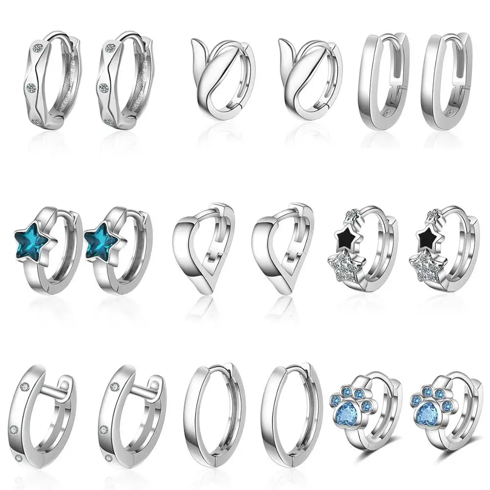 Роскошные серьги гвоздики 925 пробы с кристаллами Сердце Звезда круглые Huggie