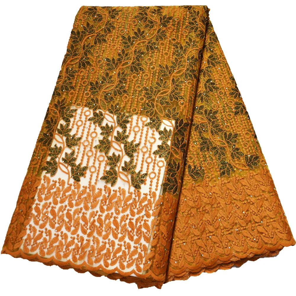 Нигерийская сетчатая кружевная ткань Лидер продаж вышивка лимонно-зеленая