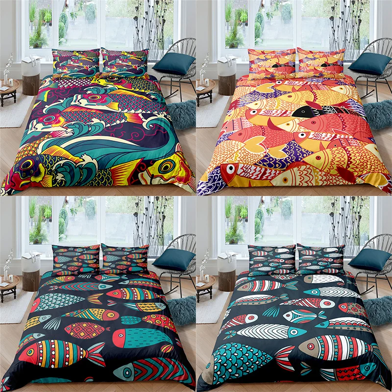 

Home Textile Luxury 3D Colorful Koinobori Carp Print 2/3Pcs Comfortable Duvet Cover Pillowcase Bedding Sets Queen and King Size