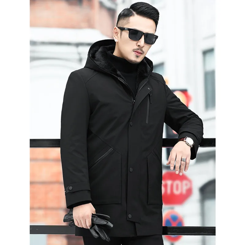 Пальто из натурального меха Мужское пальто норки Корейская зимняя куртка с