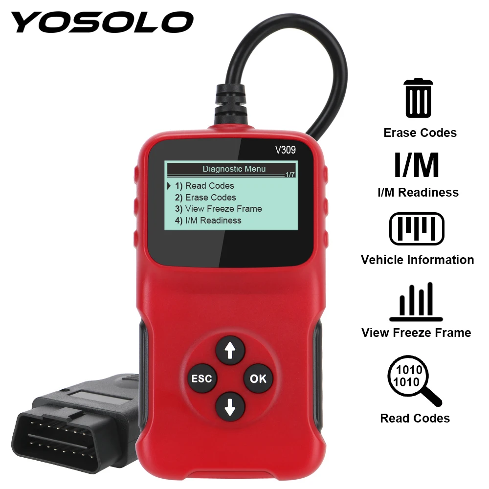 

Считыватель кодов YOSOLO ELM 327 V309 OBD2, сканер OBD 2, автомобильные аксессуары OBDII, цифровой дисплей, автомобильный диагностический инструмент