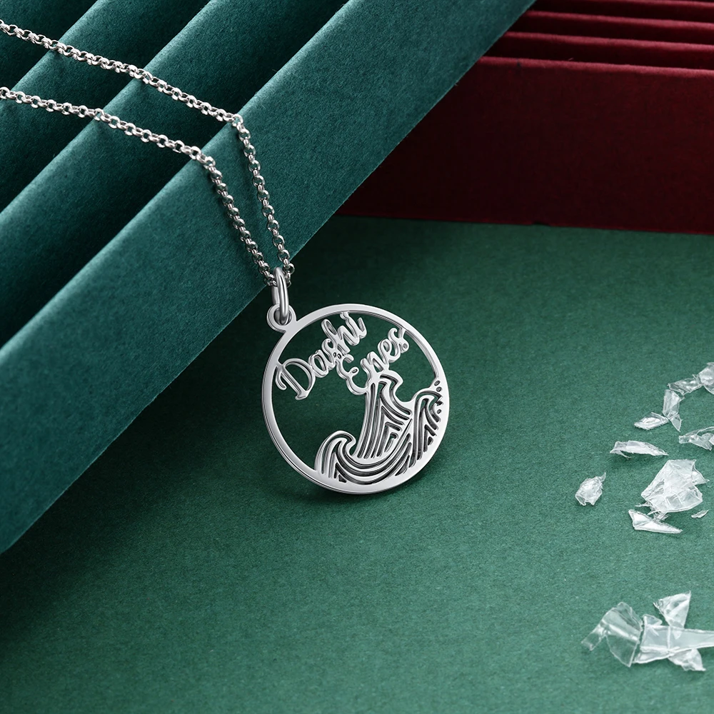 Персонализированная именная табличка ожерелье океанская волна круглая подвеска