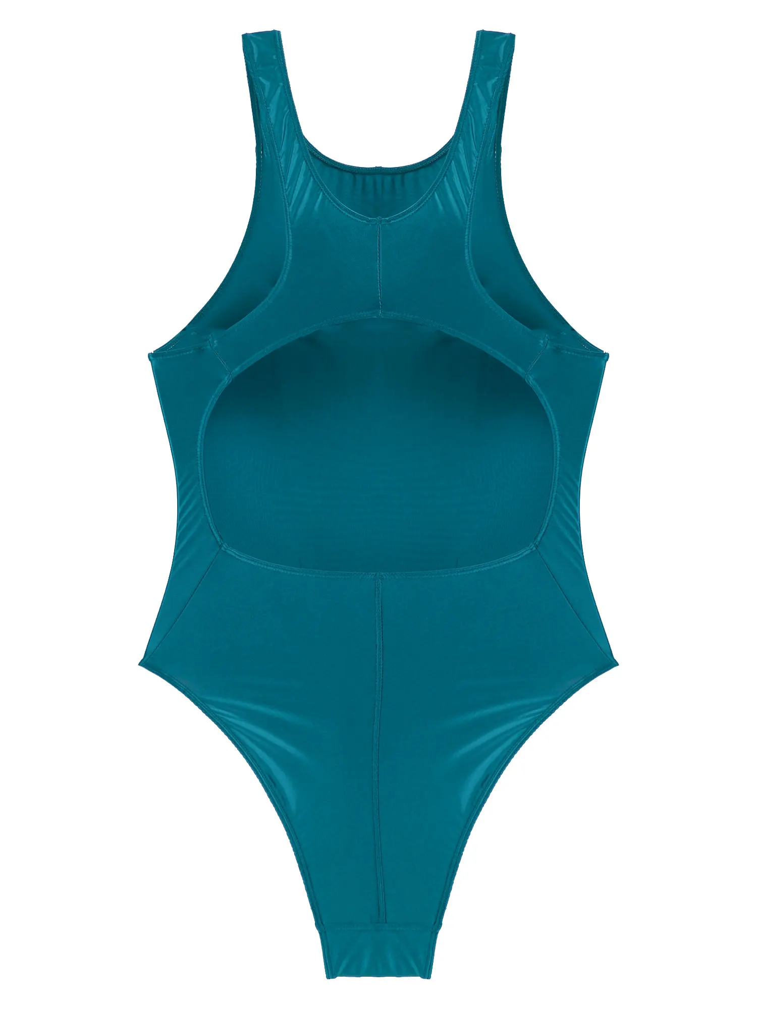 Женский однотонный глянцевый слитный купальник Женское боди с вырезом на спине