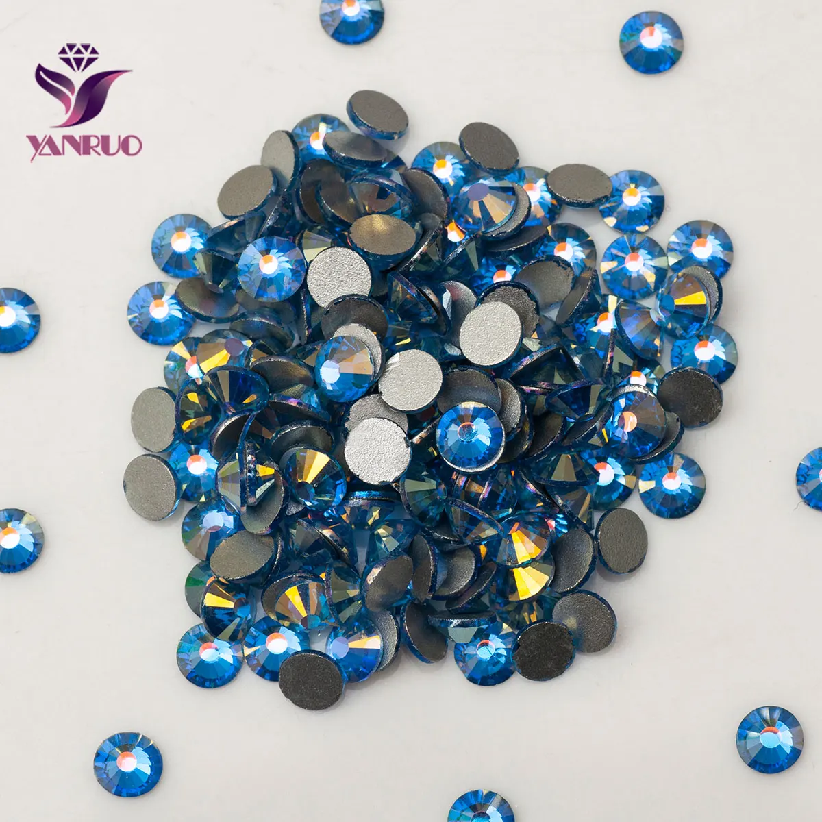 YANRUO-Cuentas de zafiro claro AB (211AB), diamantes de imitación con parte posterior...