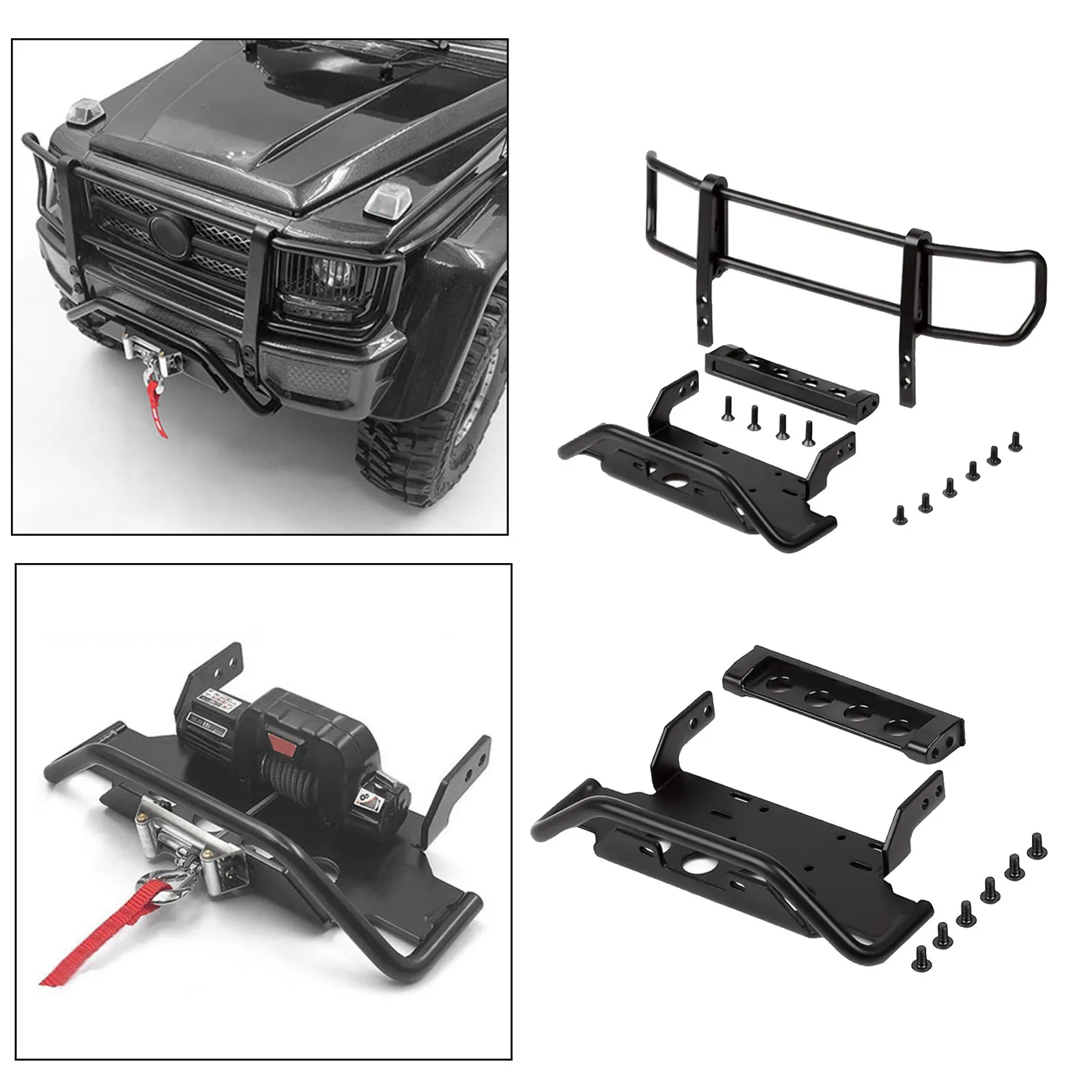 

Metal Front Bumper for 1/10 RC Crawler TRX4 TRX6 G500 G63 Remote Control Car Universal Black