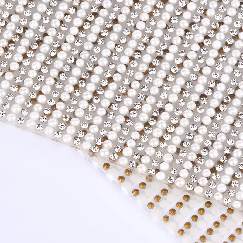 JUNAO 24*40 см исправление белый жемчуг бусины Стразы ткань отделка стекло Сетка