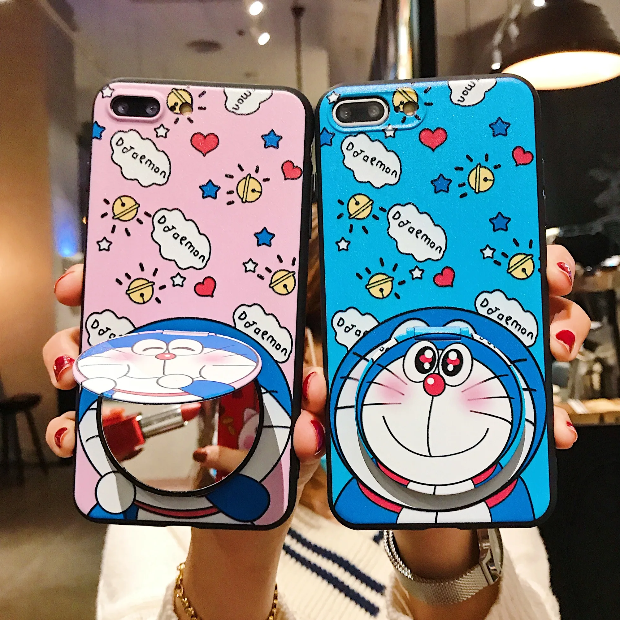 

Cute Cartoon Doraemon Mirror Stand Soft Silicone Cover Case For Huawei P20 P30 P40 Nova 2i 3i 5T 7i Mate 20 Fashion Phone Coque