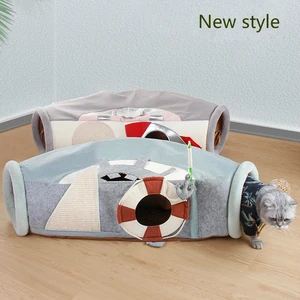 Cat Tunnel Four Seasons Rolling Ground Chinchilla Toys Steamship Cat Scratch Board Folding Channel Semi-enclosed Cat Tent