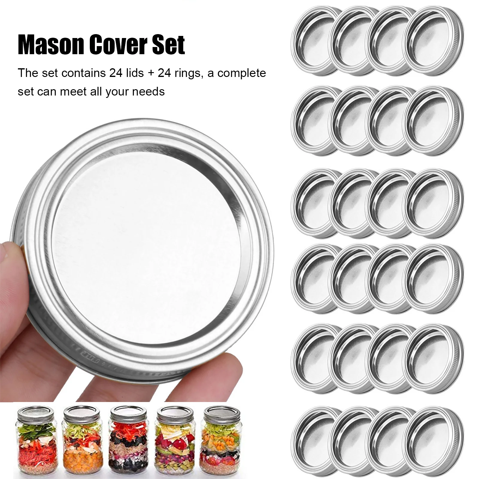 

48pcs Rust-proof Tinplate Cover Set Silver Stainless Steel Sealing Ring for Mason Lid Harmless Heat Resistant Jar Lids