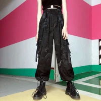 south korea ins retro dark street dance department dragon pattern personality casual overalls performance dress tie foot pants