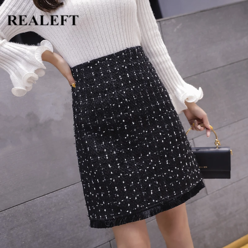 REALEFT осень зима женские шерстяные теплые мини юбки с кисточками Высокая талия