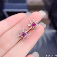 fine jewelry 925 sterling silver inset with natural gems womens luxury lovely flower pyrope garnet earrings ear studs support d