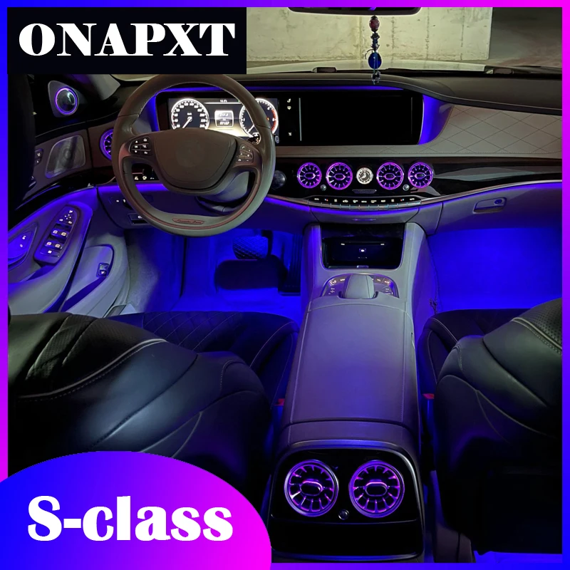 

Светодиодный для Mercedes-Benz S-Class W222, светящийся, вентиляционная турбина, Вращающийся Динамик, окружающая фотография, консоль, состояние переме...