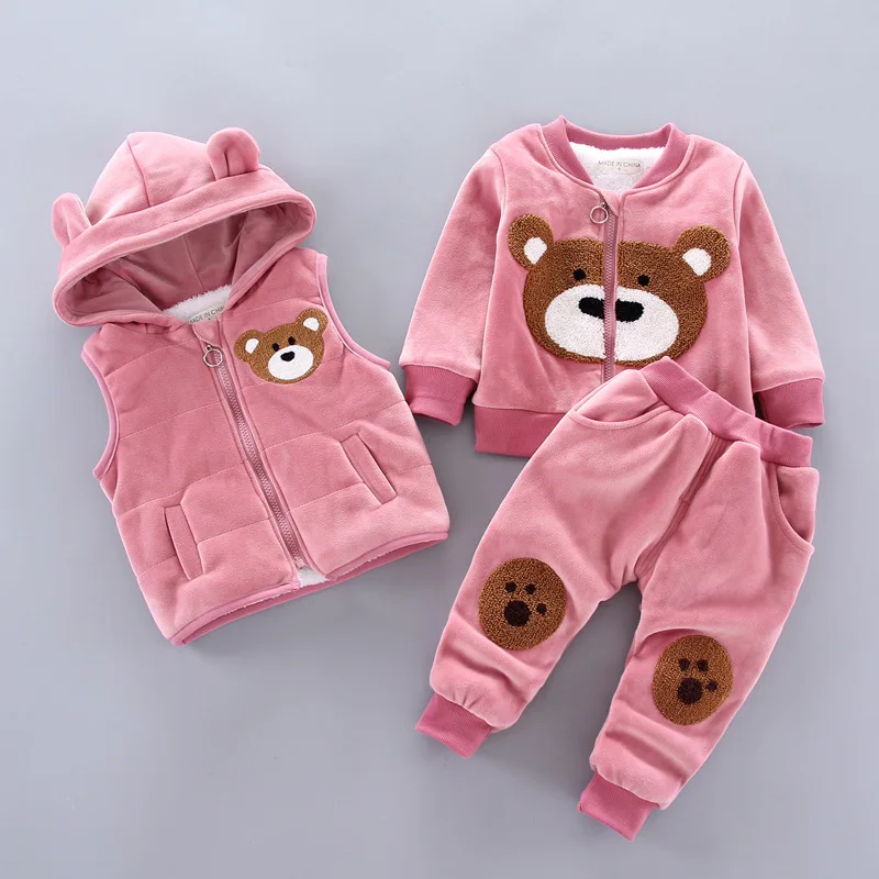 Комплект одежды для маленьких мальчиков и девочек зимний флисовый детский худи с