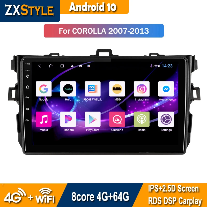 

Автомобильный радиоприемник, интеллектуальная система Android 10 для Toyota Corolla 2007-2013 CarPlay мультимедийная навигация GPS 2 Din DVD