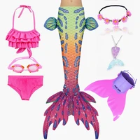fancy swimmable mermaid tail for swimming set children mermaid tail swimsuit can add monofin fin costume cosplay 3 12y