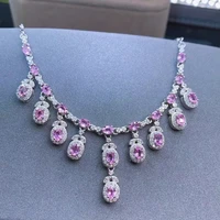 luxurious rich sprouting natural pink sapphire necklace natural gemstone pendant necklace 925 silver woman party gift jewelry