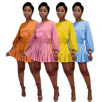 women summer one piece overalls summer long sleeve solid casual loose ruffle rompers fake mini skirts holiday jumpsuits s xxl