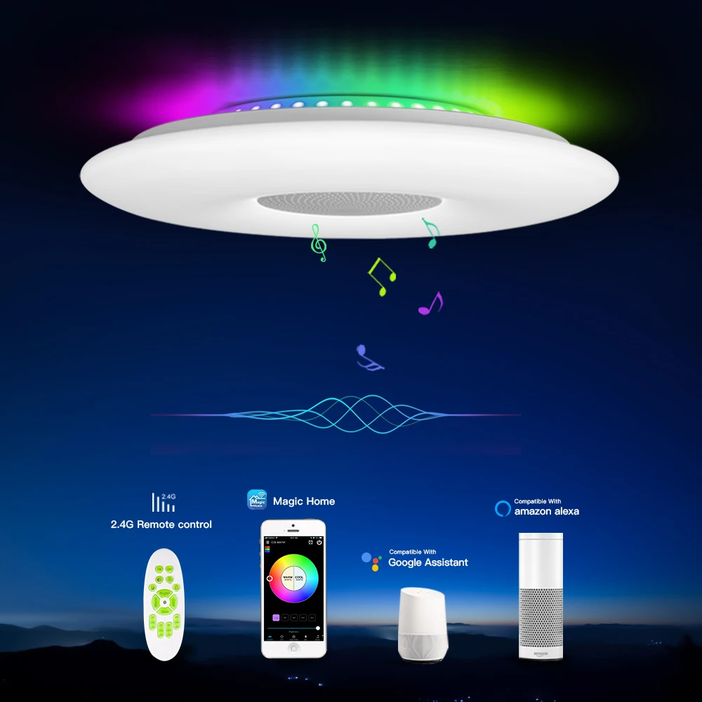 

Умный потолочный динамик с подсветкой 36W55W68W RGB затемнение WIFI Голосовое управление приложение управление спальня кухня гостиная музыкальна...