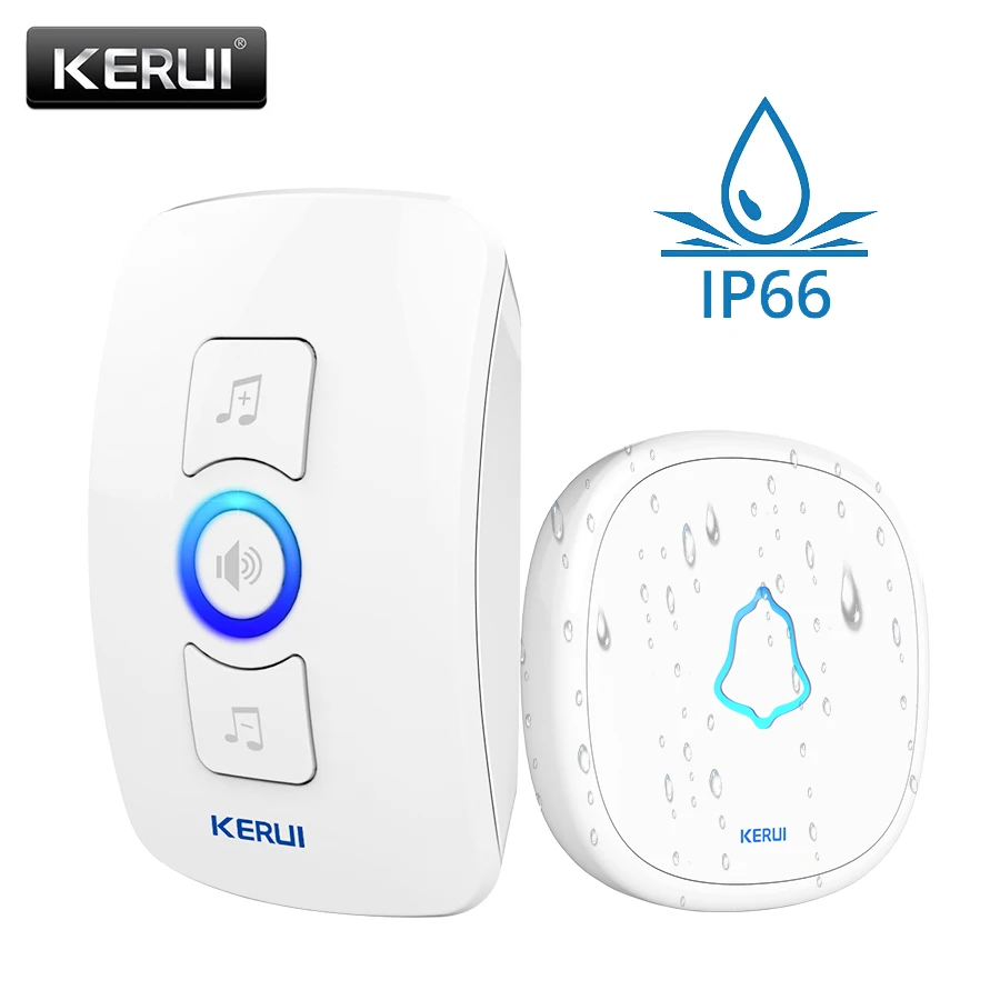 Kerui M525 Водонепроницаемая дверная звонилка с 32 вариантами музыки, беспроводная до 500 футов, с батареей 23A 12V, белого цвета.