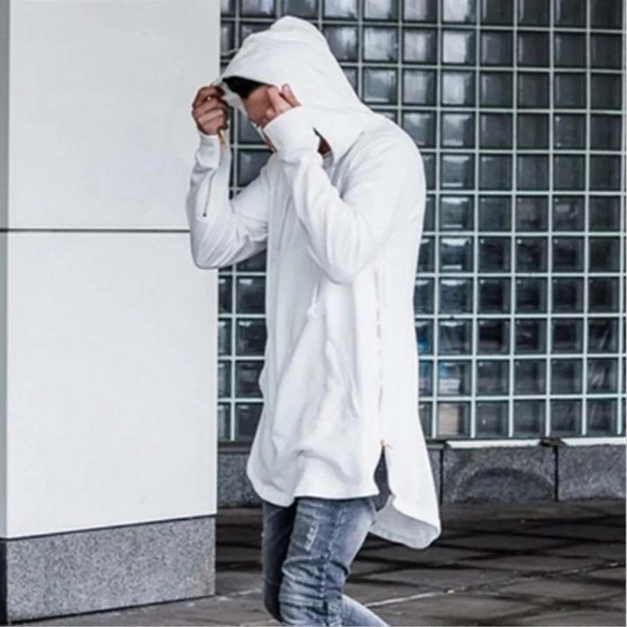 

New Men's Long Zipper Decoration Design Show Catwalk Irregular Hooded Streetwear Men Clothes 2020