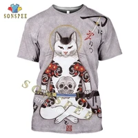 sonspee 3d print japanese samurai cat tattoo mens t shirt cool classic art tshirt women summer casual o neck shirt fitness tops