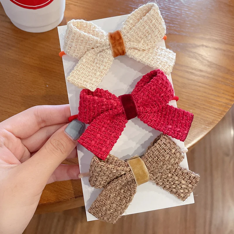 

2021 New Daily Simple Sweet Women Girl Bow Hair Tie Red Beige Coffee Hair Accessories Cute Lovely Hair Rope Elastic Rubber Band