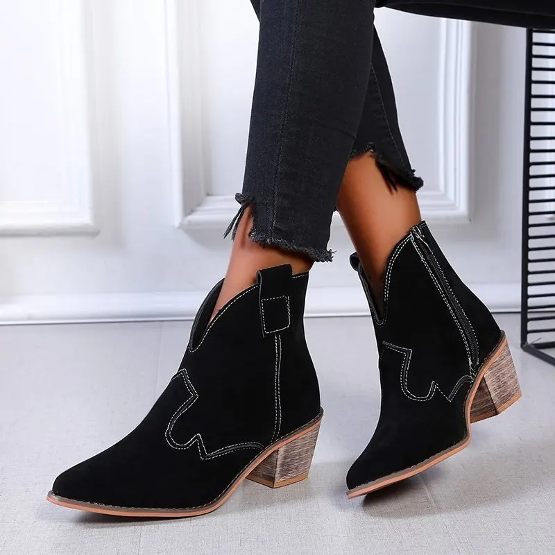 

Sexy Ankle Boots Women Fall 2021 Fashion Western Cowboy Boots Pointed Toe Suede Elegant Shoes For Female Short Footwear