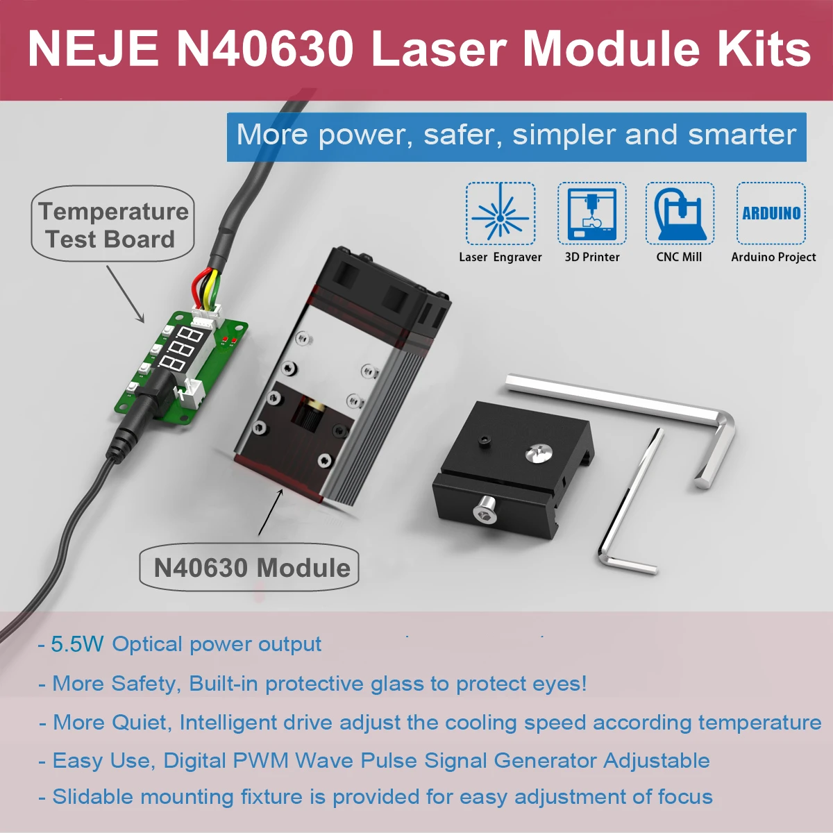 NEJE N40630 450nm Laser Module Kits 40W Blue Laser Head for Laser Engraver Wood Cutting Tool TTL/PWM Laser Module Smarter Tools