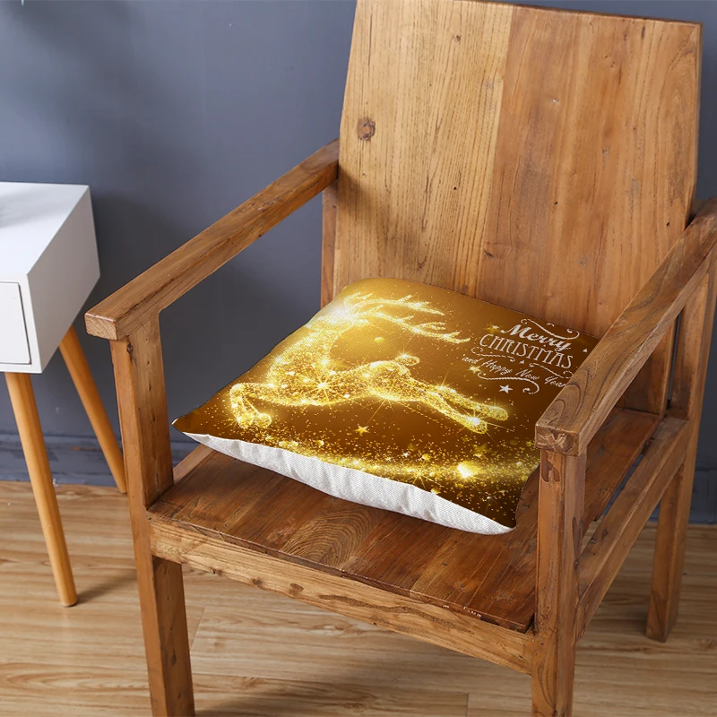 OIMG Golden Christmas Cushion cover Polyester Peach Skin Festival Cojines Pillowcase Throw Pillow for Sofa 45*45cm | Дом и сад