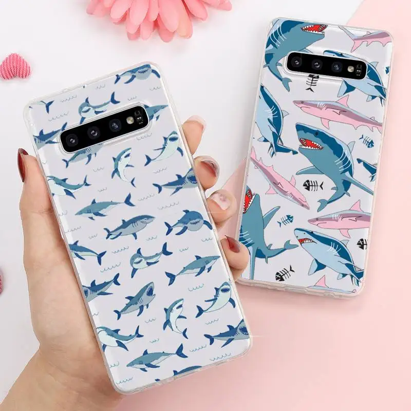 

shark animal Pink Cute cartoon Phone Case Transparent For Samsung Galaxy A S Note 9 11 10 51 50 71 70 80 20 21 30s ultra plus