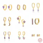 Серьги-гвоздики из стерлингового серебра 925 пробы с фиолетовым кубическим цирконием женские, подарочные украшения для девушек и женщин